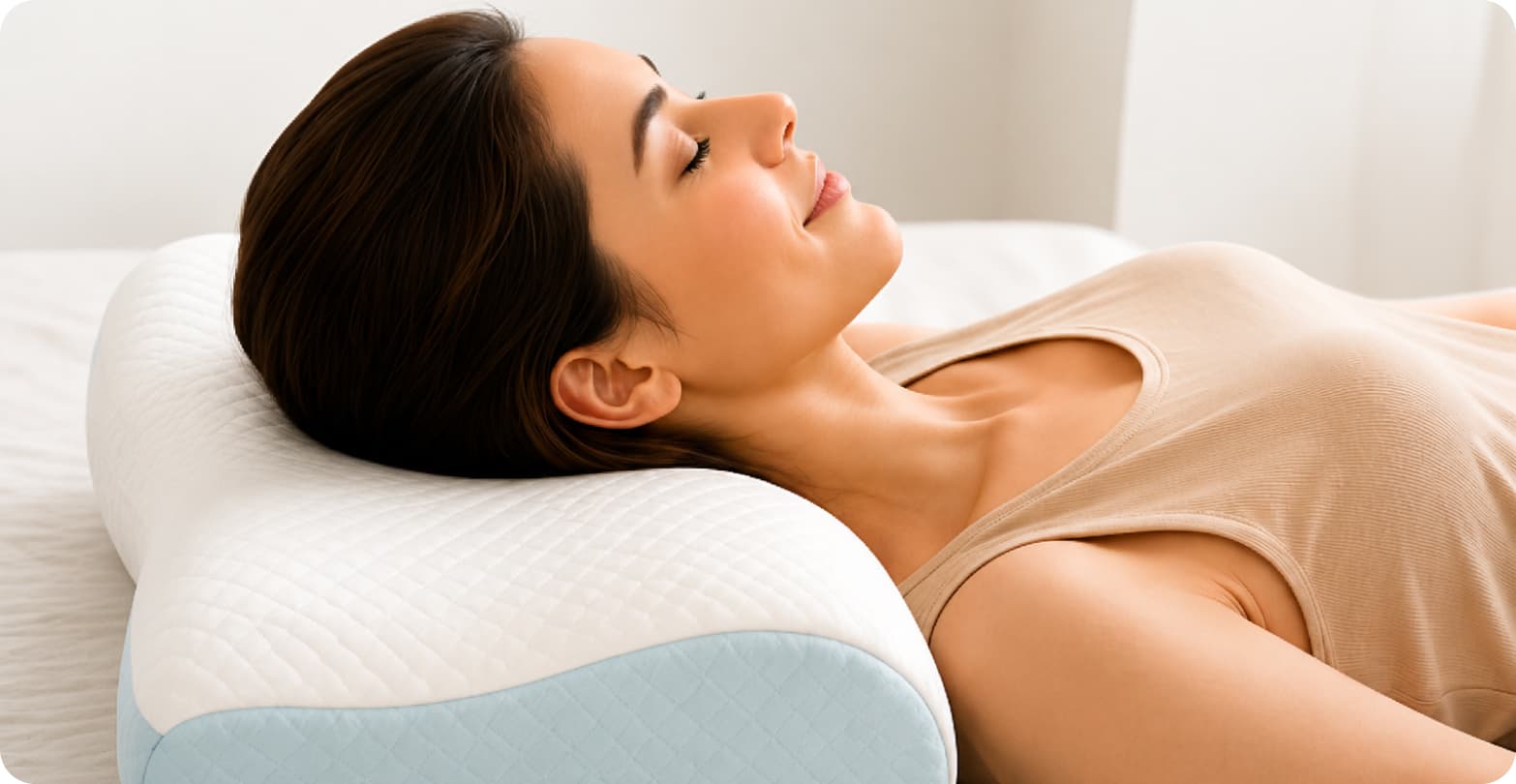Person resting on a NeckZee pillow