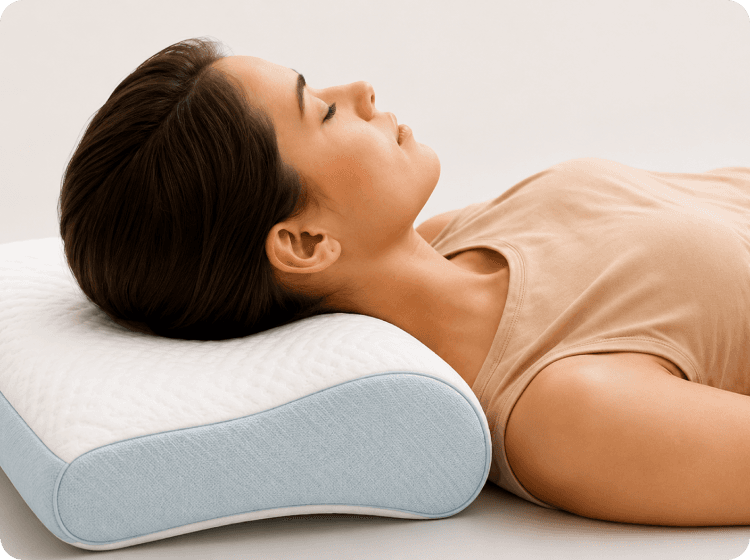 Woman sleeping on her back with a contour pillow