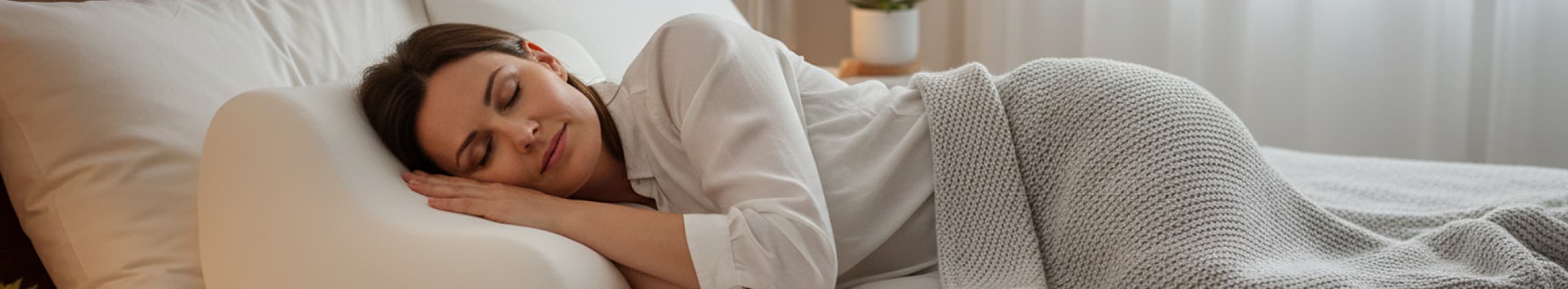 Woman sleeping comfortably with NeckZee pillow